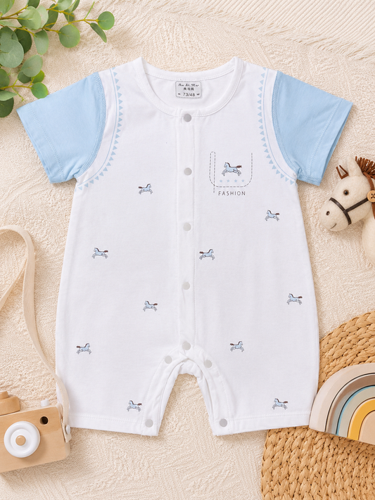 Sky Blue Horse Print Romper