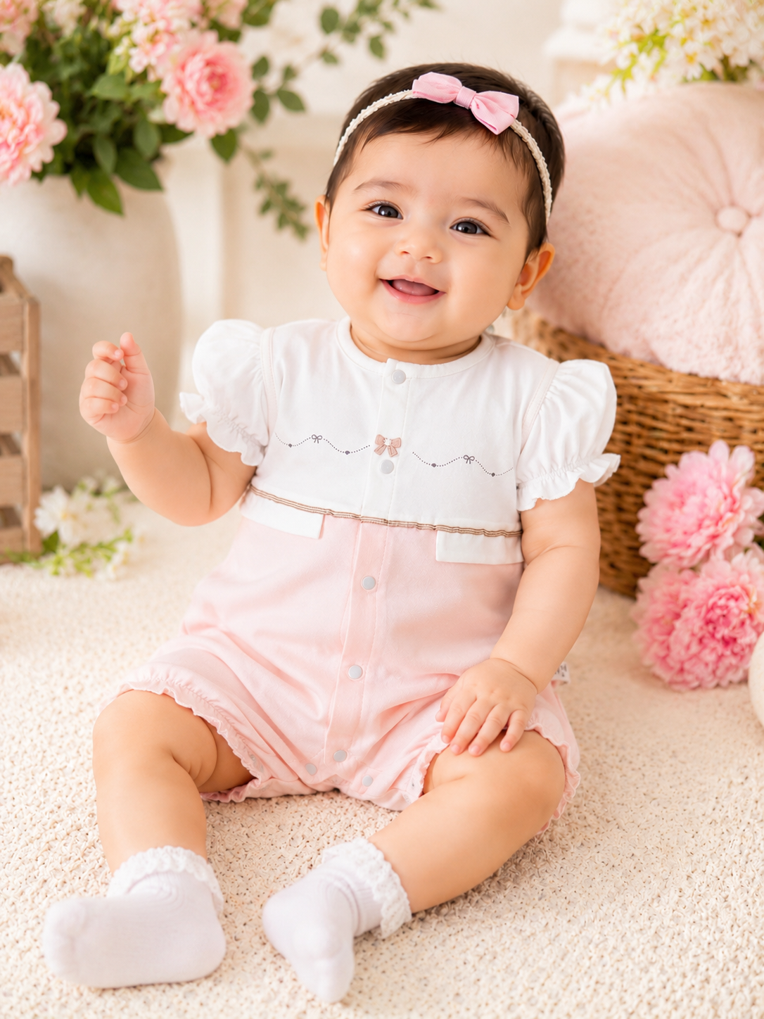 Double Shade Pink White Romper