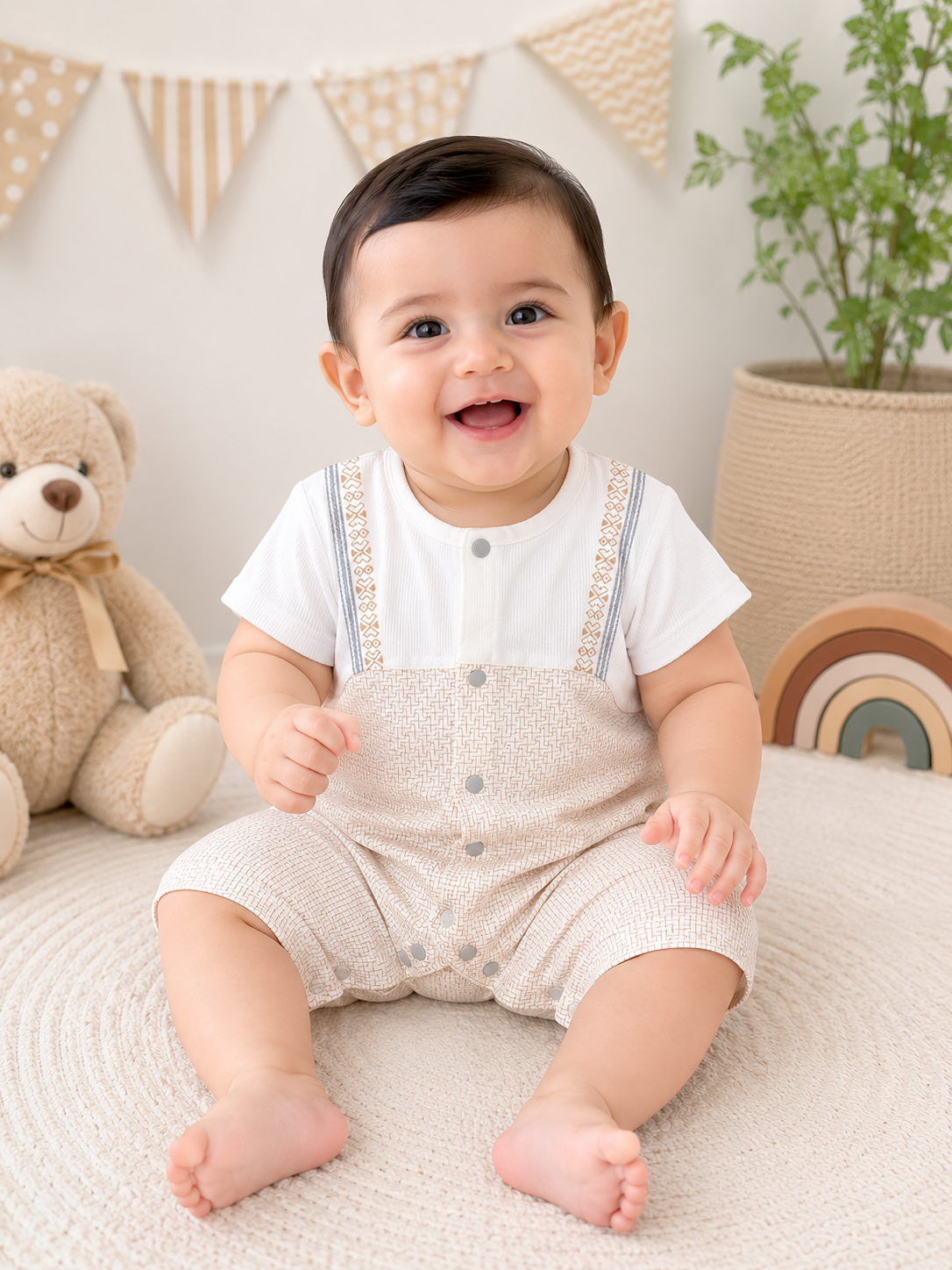 Beige Geometric Print Romper