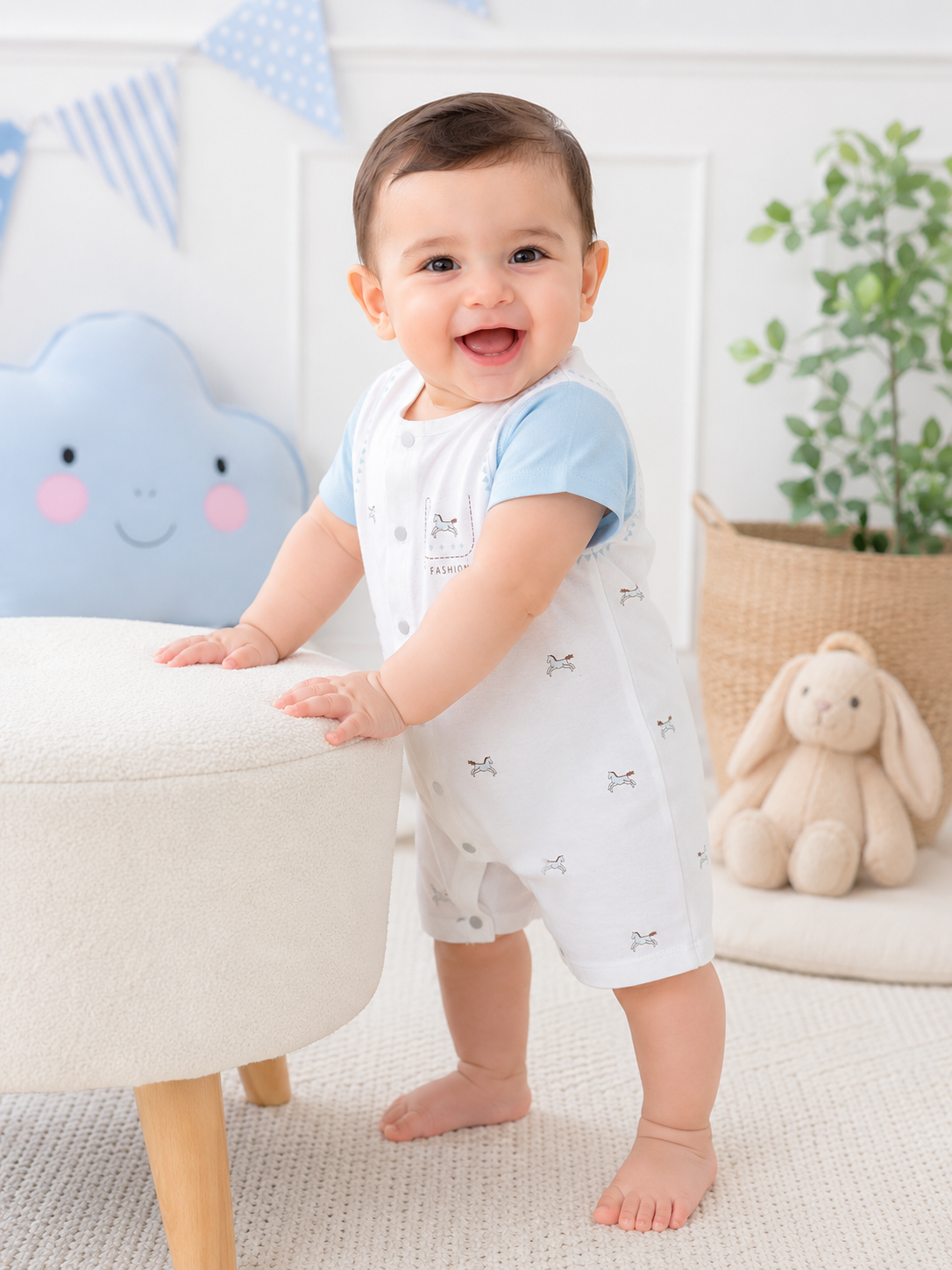 Sky Blue Horse Print Romper
