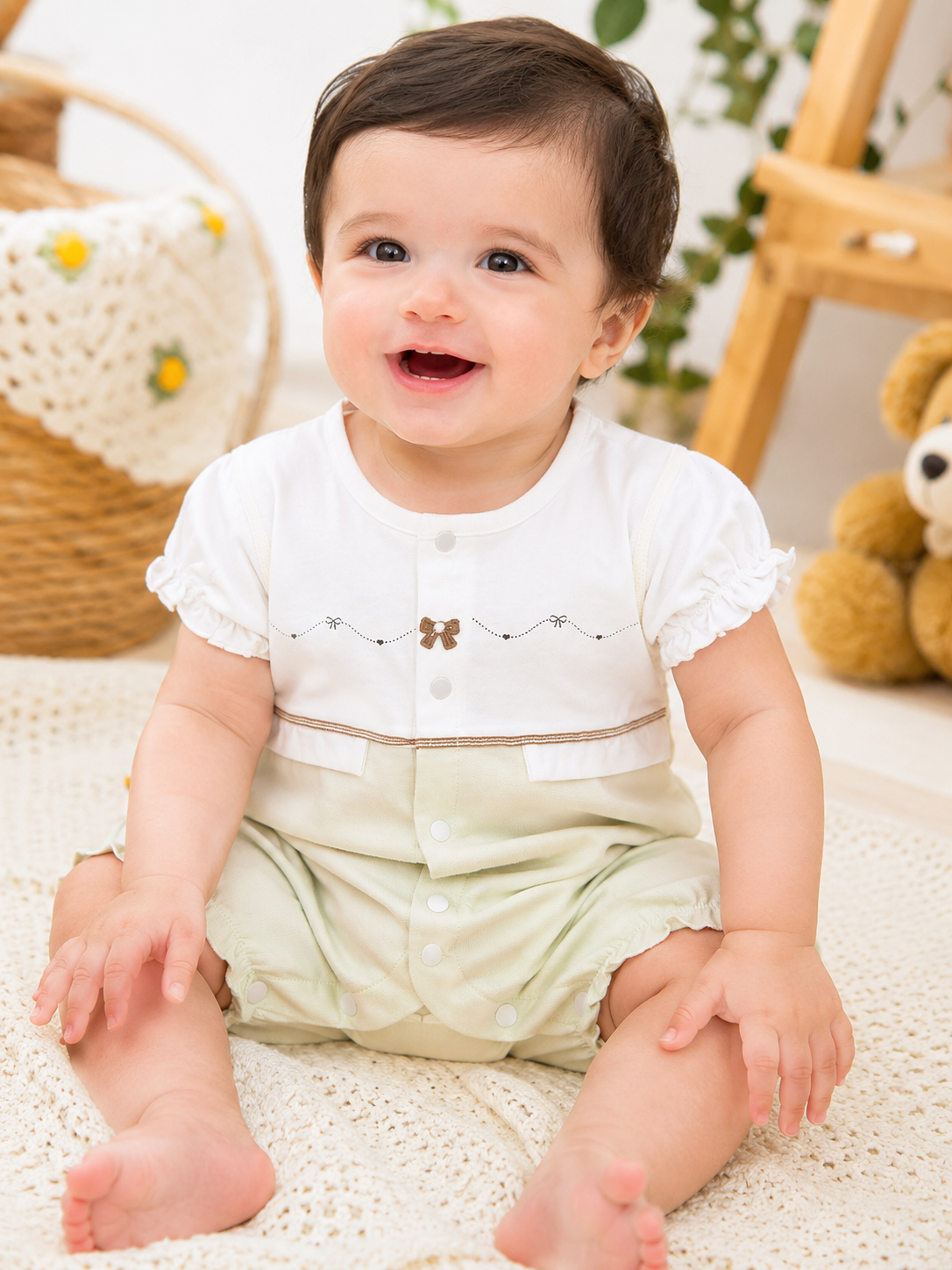 Double Shade Mint Green White Romper