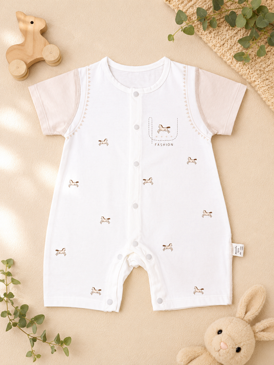 Beige Horse Print Romper