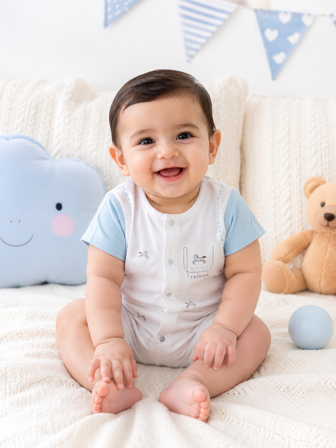 Sky Blue Horse Print Romper