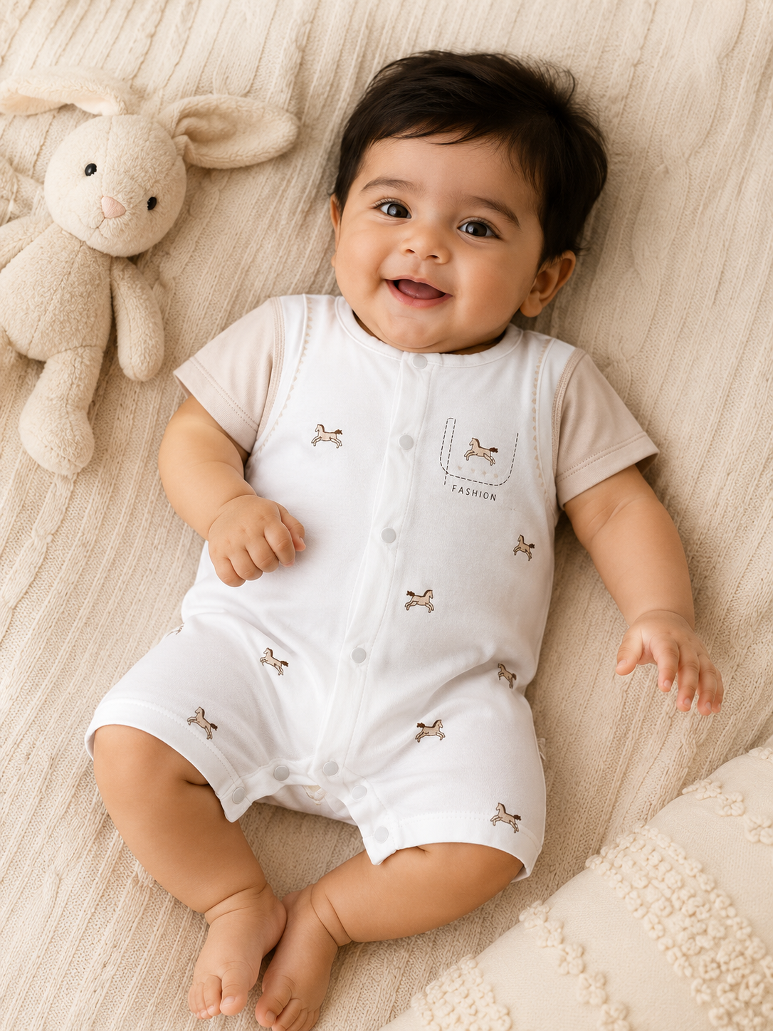 Beige Horse Print Romper