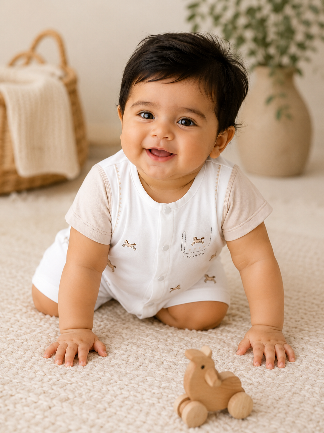 Beige Horse Print Romper